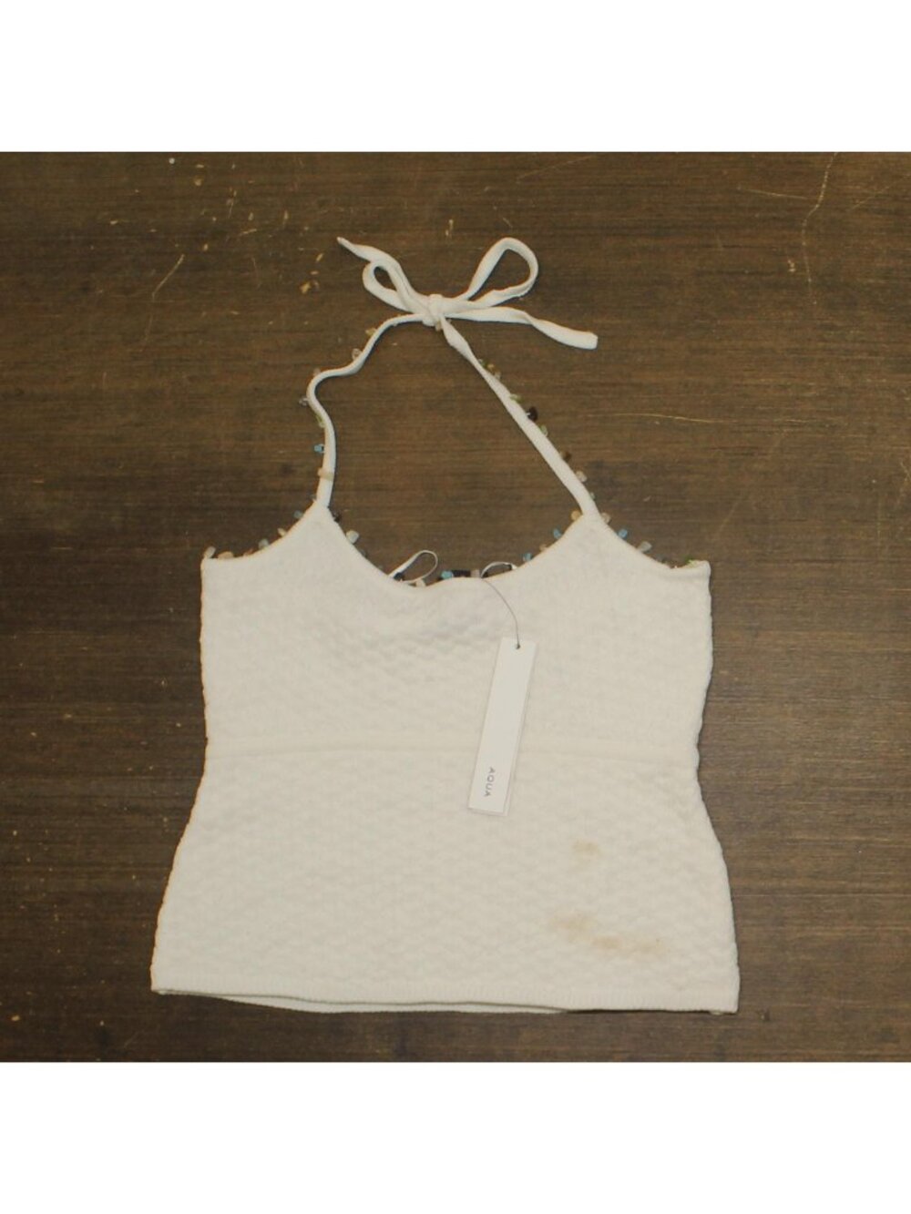 Aqua Womens Crochet Pebble Knit Halter Top GMS58615 White M